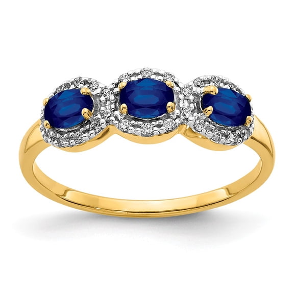 14K Yellow Gold Ring Band Gemstone Sapphire Oval Blue Diamond Round