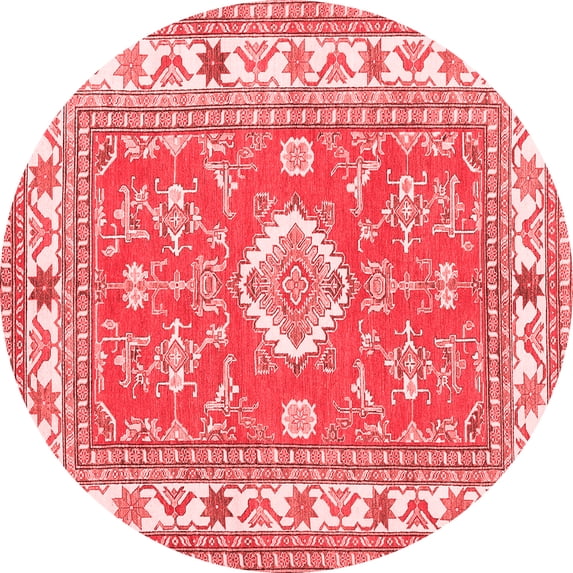 Ahgly Company Indoor Round Geometric Red Traditional Area Rugs, 5' Round