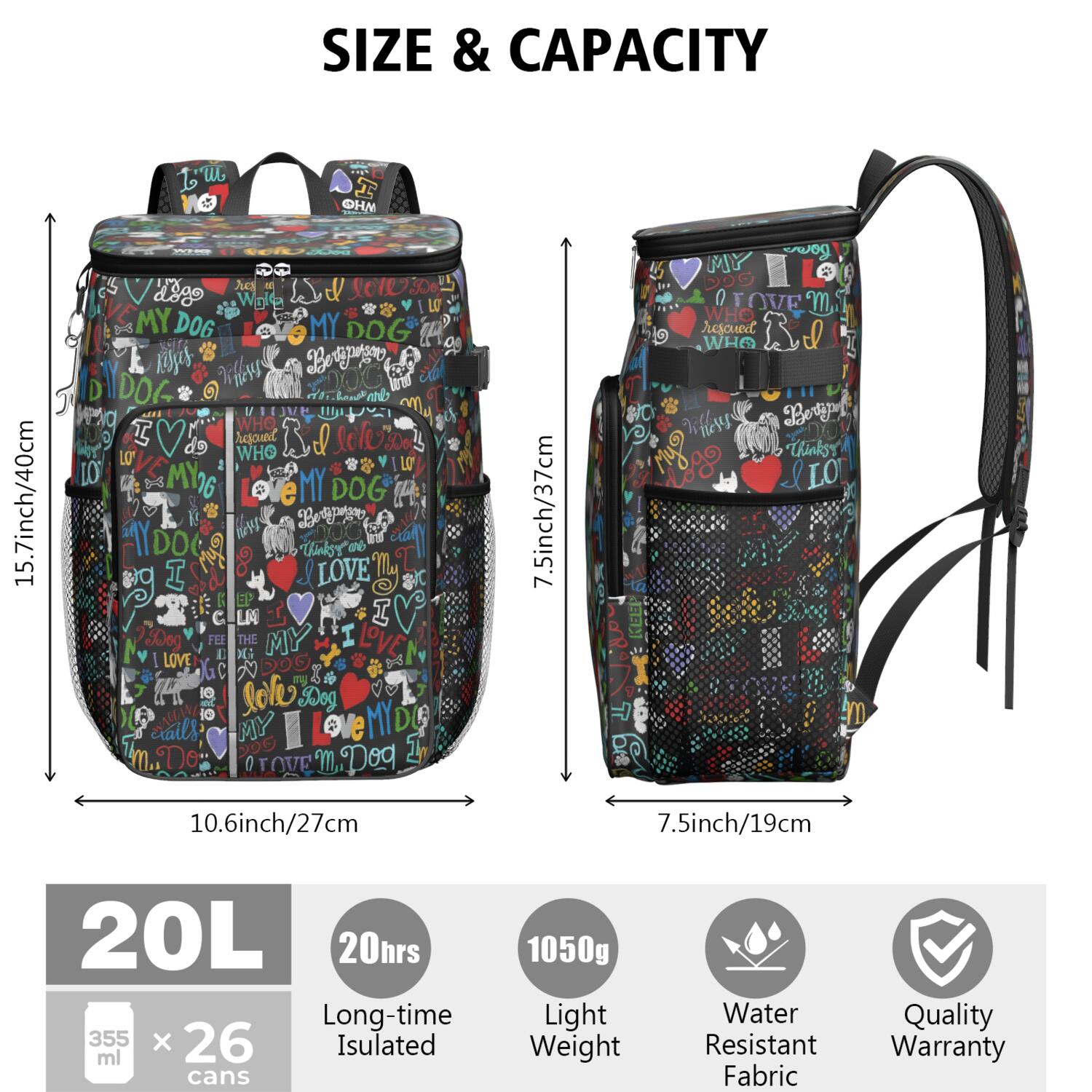 Travel Cooler Bag - I Love My Dogs Art Camping Beer Cooler Backpack with Bottle Opener- Waterproof Insulated Picnic Backpacks - Cooler Bag for Beach