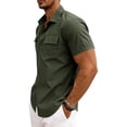 thumbnail image 6 of Men's Linen Short Sleeve Button Down Shirt, Casual Lapel Collar Double Chest Pockets Summer Beach Work Shirts for Men, S-3XL, 6 of 7