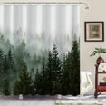 thumbnail image 2 of Green Misty Forest Shower Curtain Nature Tree Shower Curtain Set Dark Green Fabric Waterproof Shower Curtains for Bathroom Decor with 12 Hooks, 2 of 6