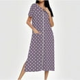 thumbnail image 2 of Fartey Women's Long House Dress Zipper Front Robes Loose Casual Short Sleeve Nightgown Funny Dots Print Nightdress Full Length Loungewear with Pockets Purple L, 2 of 8