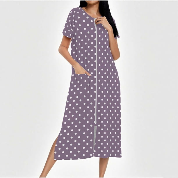 Camisón largo con cremallera para mujer, bata de punto, largo completo, color degradado, con bolsillos