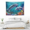 thumbnail image 3 of ONETECH  Dolphin Tapestry Blue Ocean Coral Reef Tapestry Wall Hanging Underwater World Dolphin Tapestry for Living Room Bedroom Kids Room Dorm Wall Hanging Blanket Home Decoration, 3 of 7
