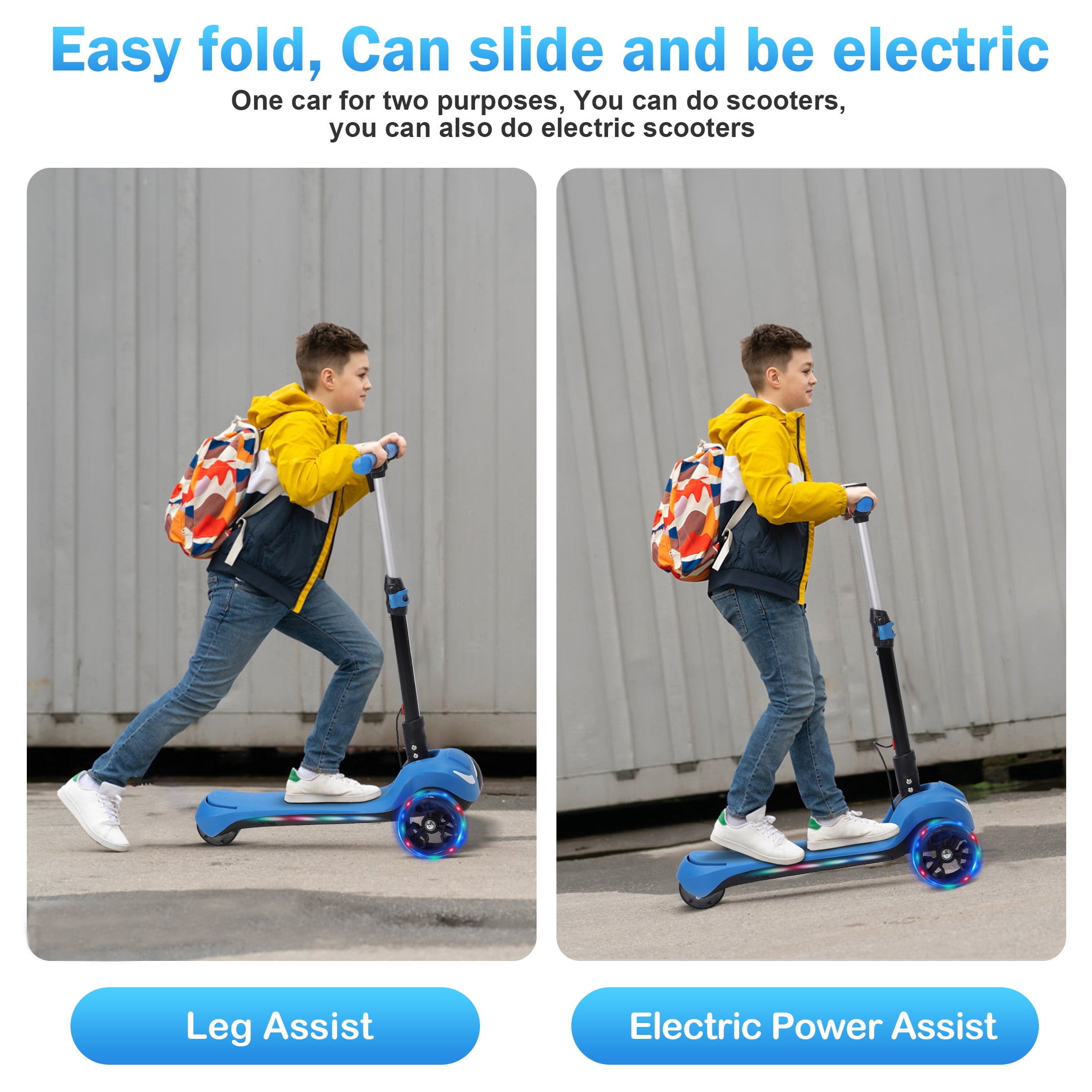 Skyhot Electric Scooter for Kids w/LCD Screen, 21V Battery & Powerful Motor, Premium Front Light and Wheel Lights/3 Adjustable Heights Scooter for Kid 4-8 Years, Thumb Throttle, Blue