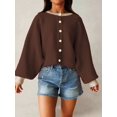 thumbnail image 4 of Women's Cropped Cardigan Sweaters Fall Long Sleeve Open Front Color Block Knit Outwear Coats Brown L, 4 of 8