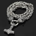 thumbnail image 4 of Leander Wolf Head with Thor Mjolnir Pendant Necklace Stainless Steel - King Chain, 4 of 5