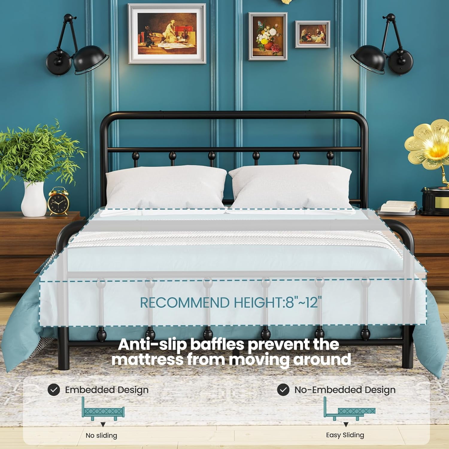 Flolinda Classic Full Size Metal Platform Bed Frame，Heavy Duty Steel Slat Supported Full Bed Frame, Under Bed Storage, No Box Spring Required