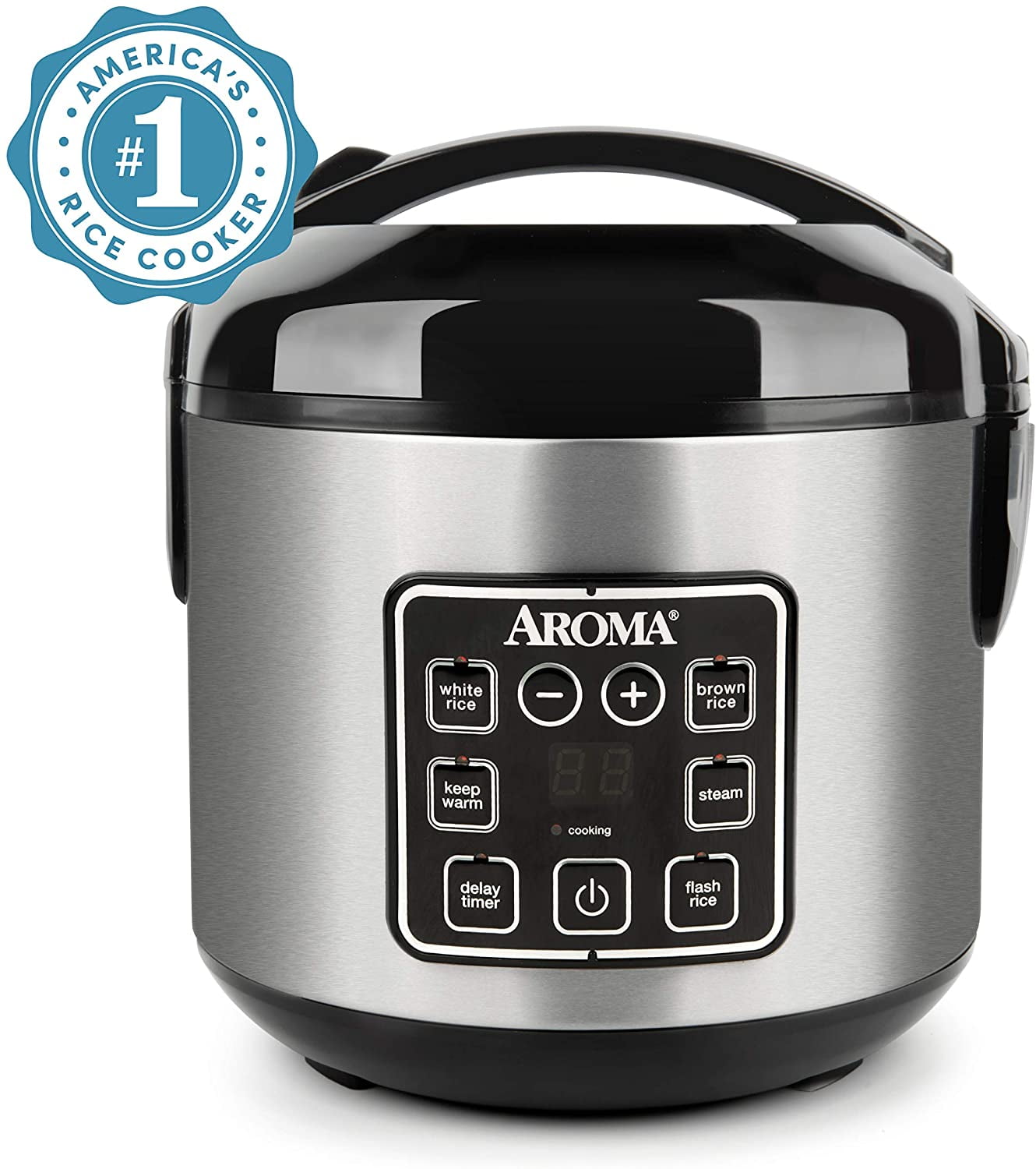 Aroma Stainless Steel Rice Cooker & Food Steamer 20 Cups Programmable 4-Pcs 