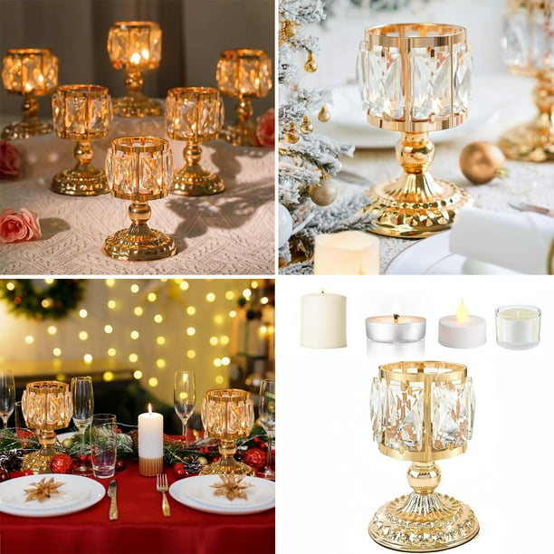 Candelabros de cristal dorado - Candelabros de hierro forjado para cenar, 6,1 pulgadas, juego de 1