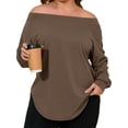 thumbnail image 3 of Plus Size Women Solid Color Long Sleeved Off Shoulder Casual Irregular Hem Shirt Tops, 3 of 6