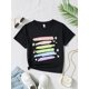 thumbnail image 1 of Camiseta informal de verano para niña, estilo coreano, negra, con estampado de arcoíris colorido y afirmación positiva, cuello redondo y manga corta en algodón - Perfe, 1 of 7