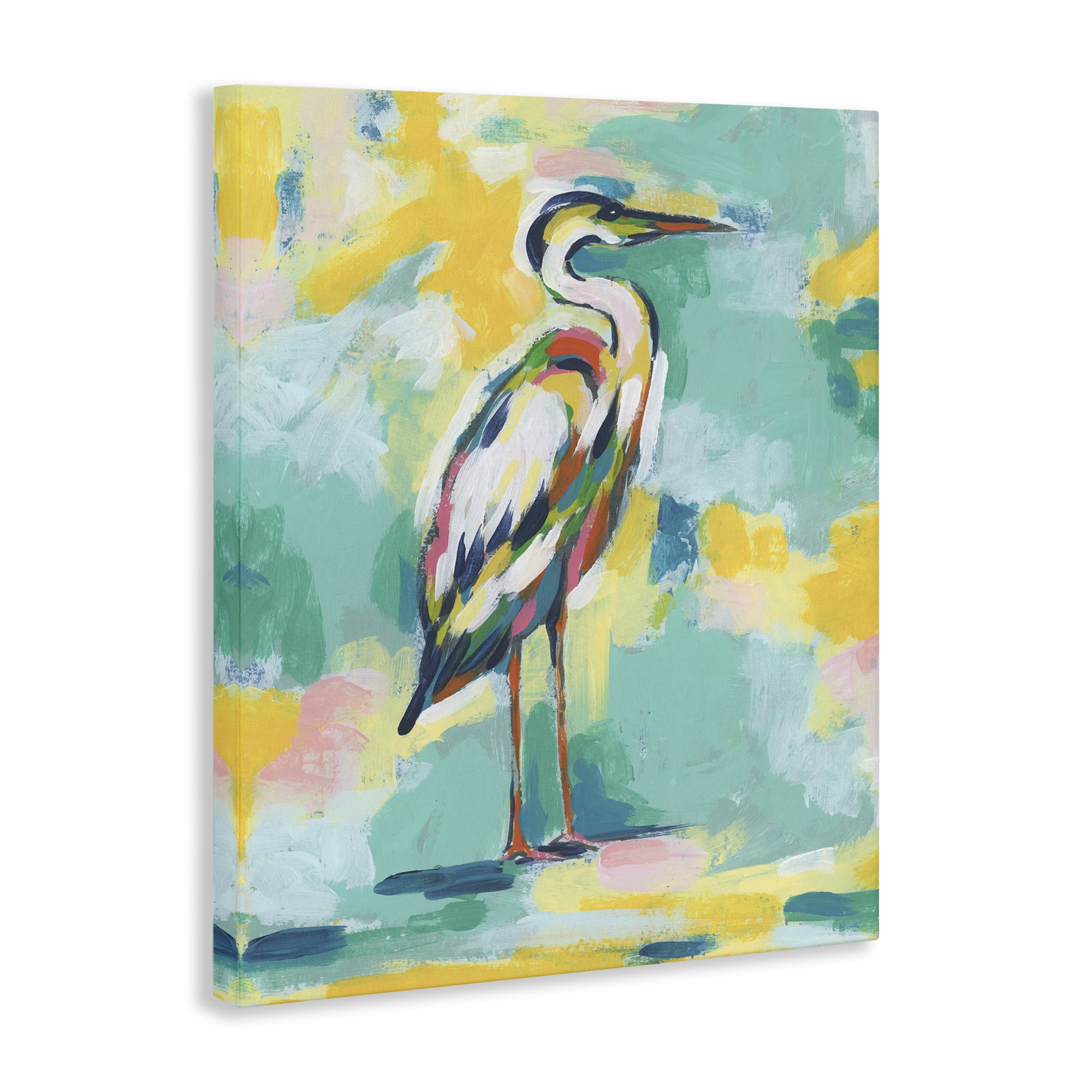 Stupell Industries Yellow & Blue Heron Animals Painting Wrapped Canvas Art Print Wall Art, 30 x 40