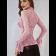 thumbnail image 5 of Blusa Elegante de Encaje Calado con Mangas Acampanadas para Mujer, para Fiesta, Moda 2025 Rosa XXL, 5 of 7