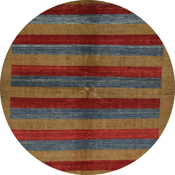 Ahgly Company Machine Washable Indoor Round Abstract Brown Area Rugs, 3' Round