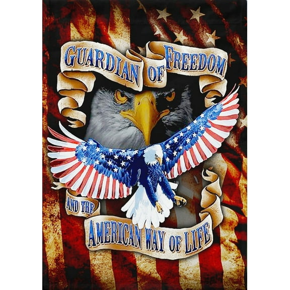 Guardian of Freedom and the American Way of Life USA Sublimated Double Sided Deluxe Garden Flag 12" x 18" 3-ply 600 Denier 110 Knitted Polyester SGF005