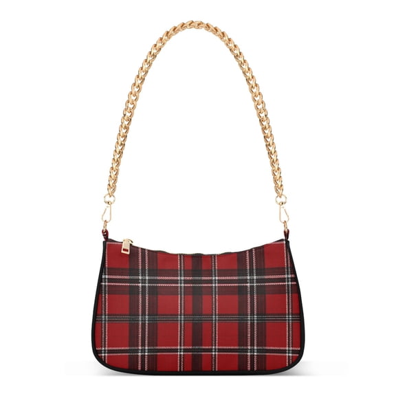 Red Black Tartan Plaids Fabric Texture Women's Tote Bag Detachable Strap Chain Bag Lightweight Shoulder Purse