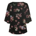 thumbnail image 4 of Wangmeiwg Womens Casual Floral printed O-Neck Loose 3/4 Sleeve Chiffon Blouse Tops Swim Tops, 4 of 7