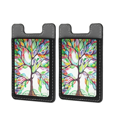 Leather Treo Smartphone - 2 Pack Self Adhesive Credit Card Holder - Fintie PU Leather Stick On Card Wallet Case for All iPhone and Smartphones