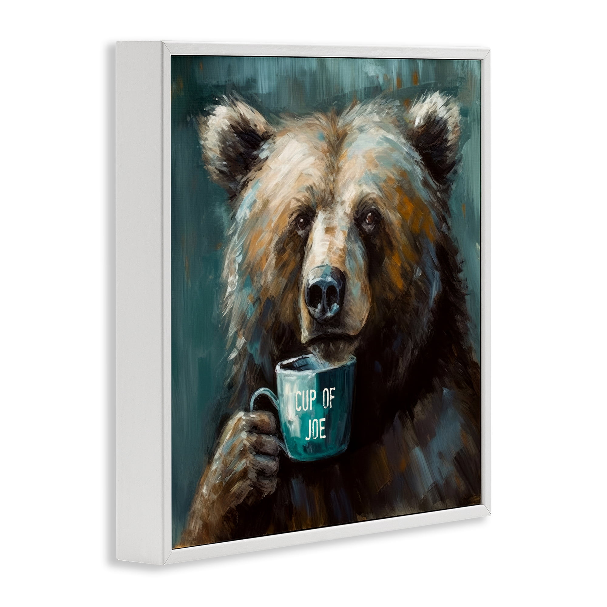 Stupell Industries Bear with Cup Of Joe White Framed Giclee Art, design by Tina LeCour