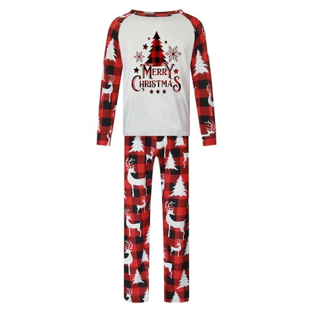 

Family Matching Christmas Pajamas Set Christmas Tree Alphabet Print Sleepwear Xmas PJS Set for Couples and Kids