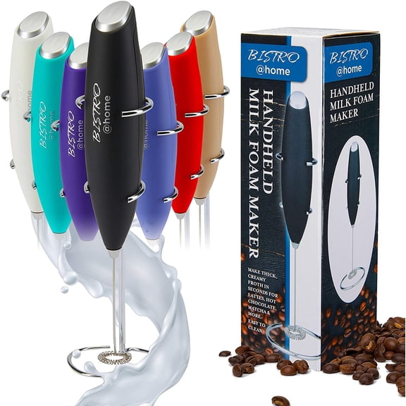 Bistro@Home Milk Frother Handheld, Frother for Coffee Drink Mixer Milk Foamer, Milk Frothers (Black)