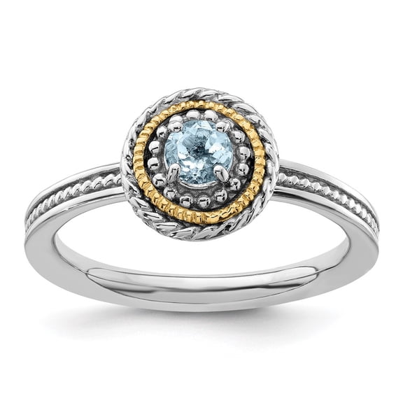 Auriga Fine Jewelry 925 Sterling Silver with 14K Aquamarine Ring for Women Size 10