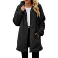 thumbnail image 3 of Women's Hooded Double Sided Fleece Coat, Mid Length Plush Jacket, Full Zip Front Long Sleeve Outerwear, Soft Brushed Lining Casual Coat, Warm Everyday Wear with Hood Black XXXXXL, 3 of 8