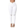 thumbnail image 2 of Pntutb Señoras Personalizadas Ripped Jeans Abotonados Color Sólido Cintura Alta Slim Slim Pantalones Pntutb Pntutb-8289, 2 of 3