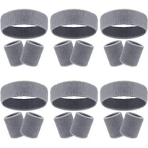 18 Pcs Sweatbands Headband Wristband Set Colorful Striped Terry Cloth Sports Athletic Gym 80s Sweat Headbands Wrist Bands (Light Grey)