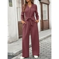 thumbnail image 5 of Womens Jumpsuits Long Sleeve V Neck Dressy Casual Wide Leg Pants Romper 2025 Autumn Outfits, 5 of 9
