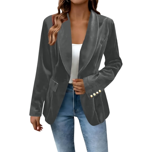 JGGSPWM Velvet Blazer for Women Casual Business Lapel Single Suit Jackets Fall Winter Coats Notch Lapel Work Office Blazers Gray XXL