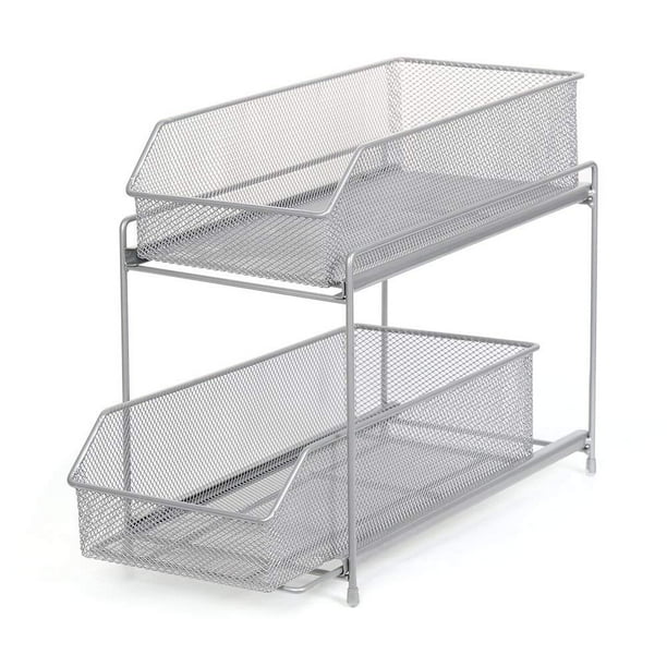 NEX 2Tier Sliding Basket Drawer Organizer, Silver
