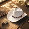 thumbnail image 3 of Qwertyu Cowboy Hat for Men Women Western Cowgirl Hat with Boho Belt Unisex Wide Brim Fedora Hat White, 3 of 6