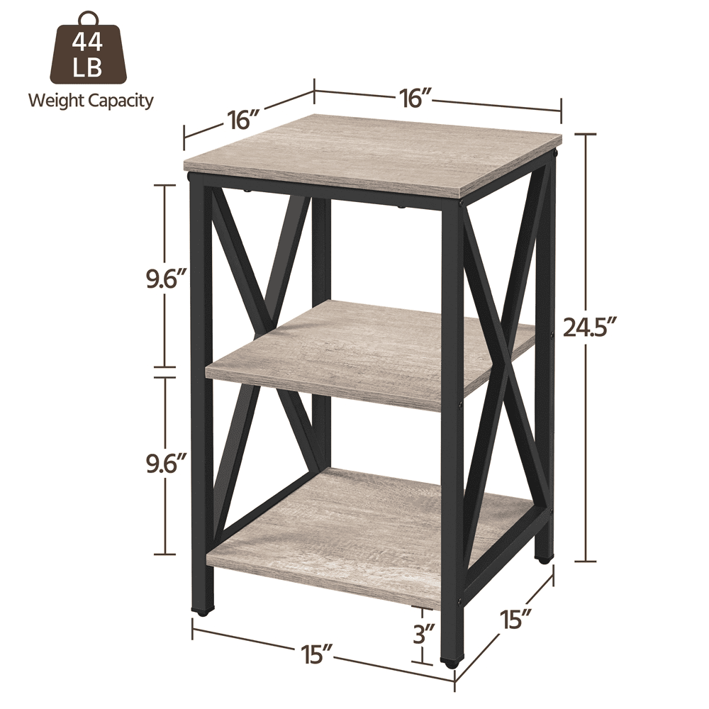 Alden Design 3 Tier x Frame Side Table for Living Room, Gray