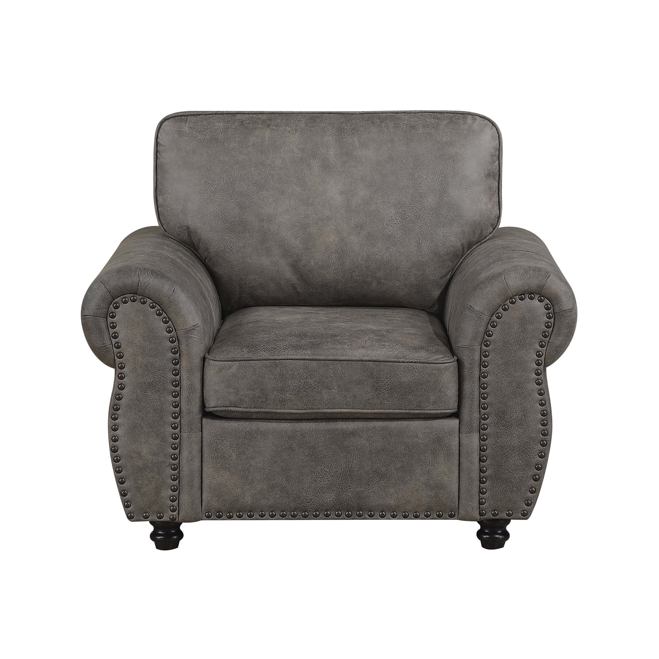 OakvillePark Solvane Microfiber Chair with Rolled Arm, Nailhead Trim, Brownish Gray