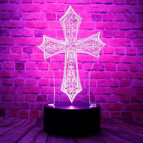 YSITIANNA Christ Jesus Cross 3D Visual LED Bedroom Decor Table Lamp with Remote 7 Colors Sleeping Night Light Birthday Easter Christian Gifts for Religious Women Men Kids Commemorate Present STNL#142