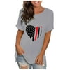 Womens T Shirts Independence Day T-Shirt Round Neck Short Sleeve Tops Fashion Print Blouse Cute Graphic Tees