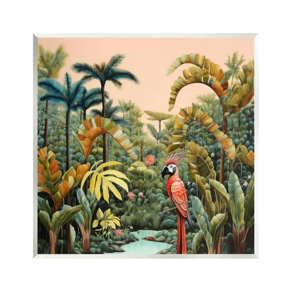 Stupell Industries Parrot in Tropical Vegetation Landscape Painting Unframed Art Print Wall Art, 12 x 12