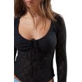 thumbnail image 5 of Long Sleeve Women's Sexy Scoop Neck Crop Tops Slim Fit Lace Blouses, 5 of 6