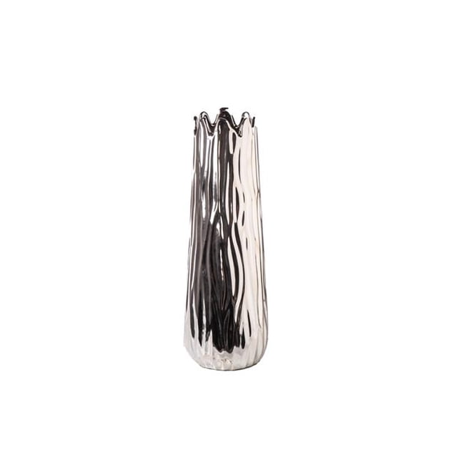 Urban Trend Collection 15120 Vase Rond en Céramique avec Bord Inégal & Design Abstrait Forme Libre Corps, Argent Brillant - Grand