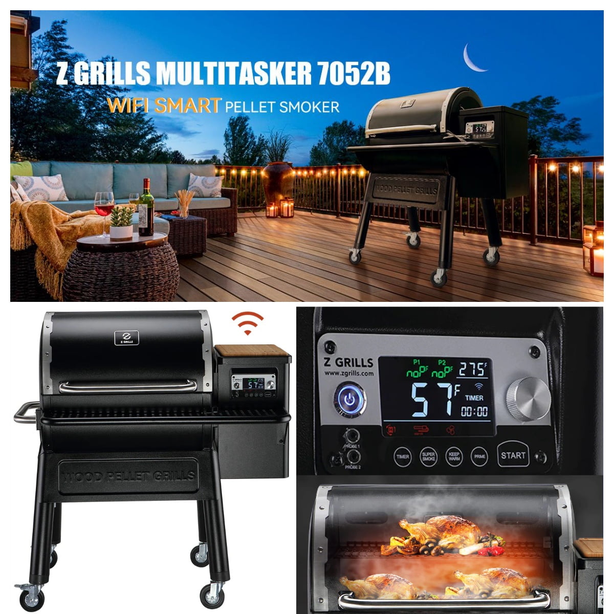 Z GRILLS 709 sq. in. Wi-Fi Wood Pellet Smart Grill and Smoker PID 2.0 in  Black ZPG-7052B - The Home Depot