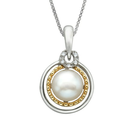 Duet 7 mm Freshwater Pearl Pendant Necklace with Diamonds in Sterling Silver and 14kt Gold