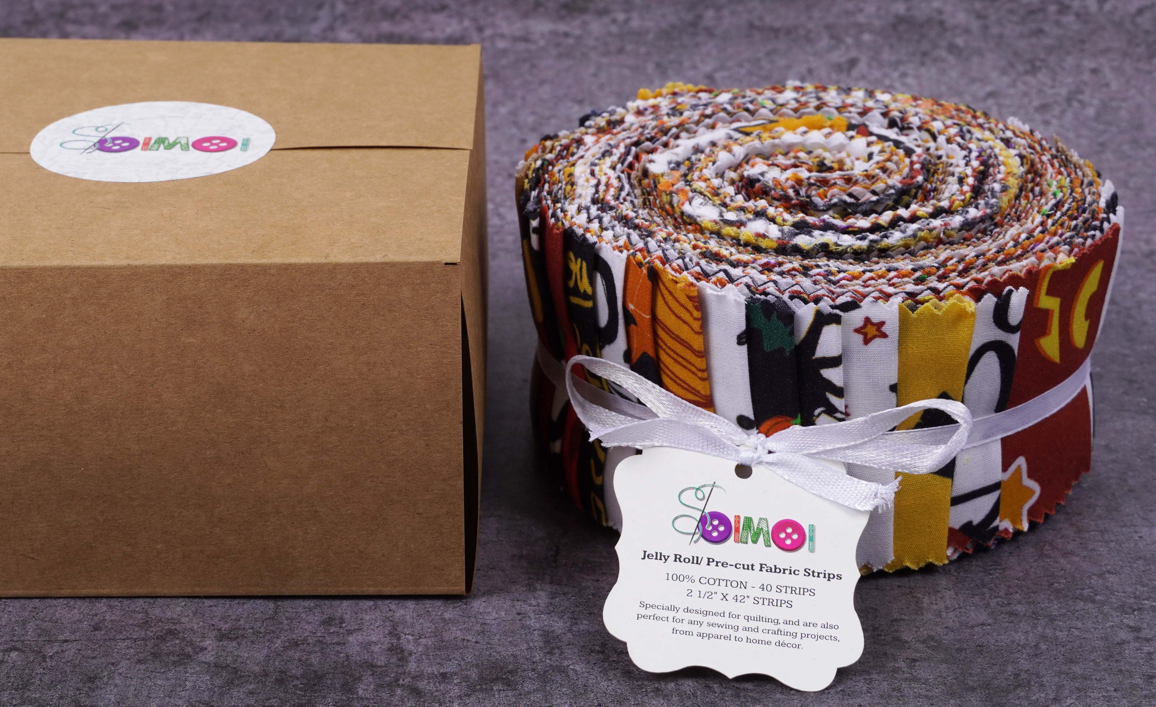 Soimoi 40Pcs Halloween Print Cotton Precut Fabrics For Quilting Craft Strips 2.5x42inches Jelly Roll - Multicolor
