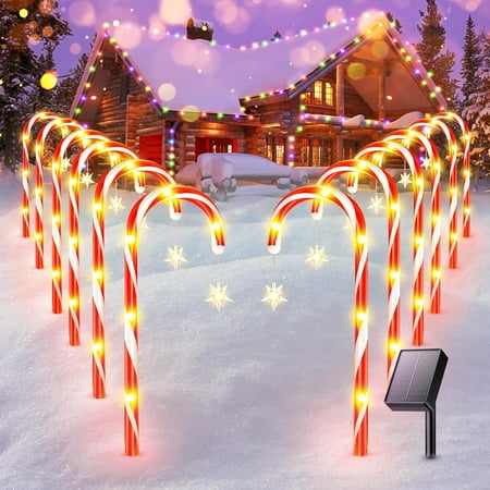 

12 Pack Christmas Decorations Outside Solar Candy Cane Lights Bright Outdoor Christmas Decorations with 8 Flashing Modes Waterproof Solar Christmas Lights for Yard Pathway