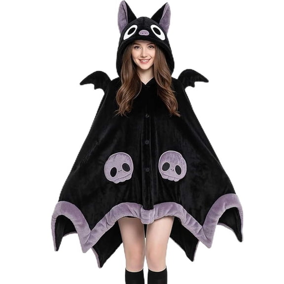 Cute Bat Blanket Hoodie, Wearable Bat Blanket Adult for Halloween Cosplay, Soft Hooded Bat Cape for Women