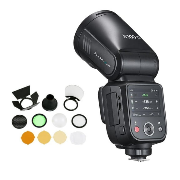 Flashpoint X100 TTL R2 On Camera Li-on Round Head Flash For Canon with Round Head Flash Accessory Kit