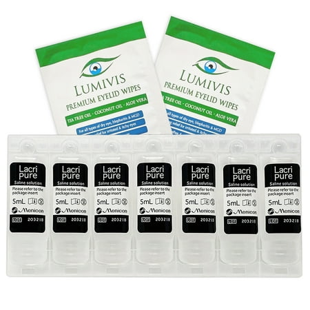 Menicon LacriPure Saline Solution and Lumivis Tea Tree Oil Wipes - Complete Eye Care Bundle