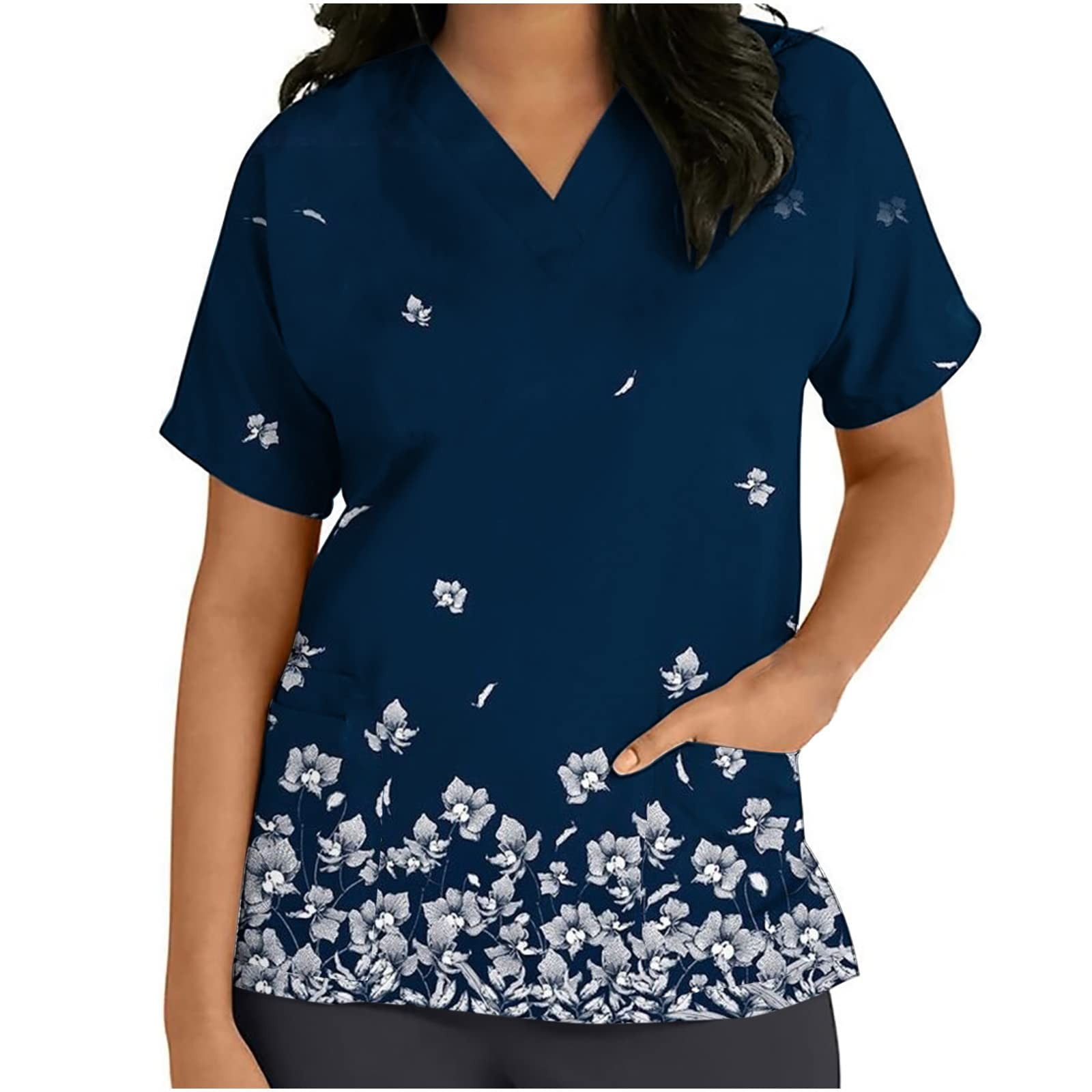 Women's Scrub Uniform V Neck Short Sleeve Scrubs with Pockets Nurse