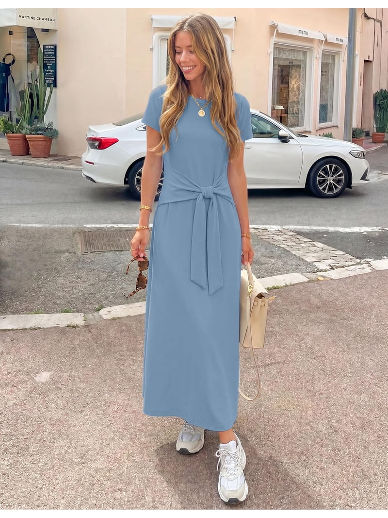 dusty blue midi dress Hunter 100% Cotton Midi Dress in Dusty Blue
